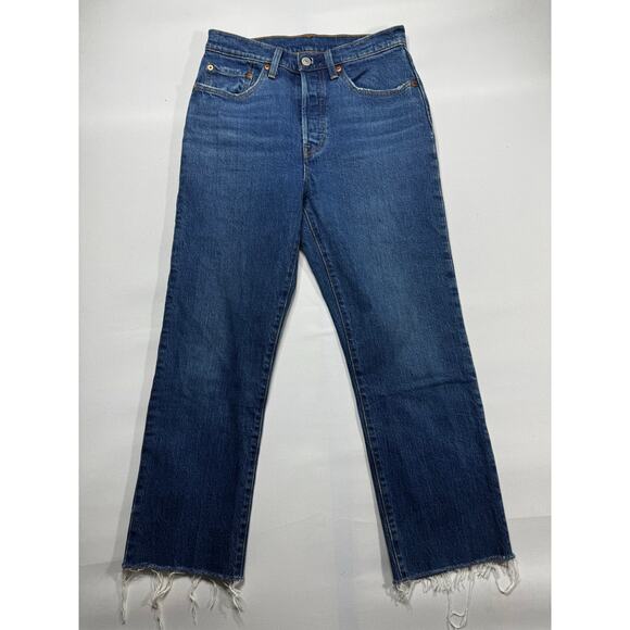 Levi's 501 Women's Straight Leg Button Fly Blue Denim Jeans - Size 26x30 (27x25) - Picture 1 of 6
